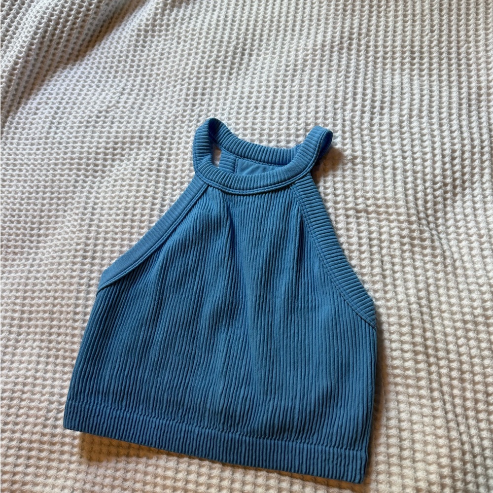 aerie seamless Ribbed High Neck Tank Top - Blue vinyl
